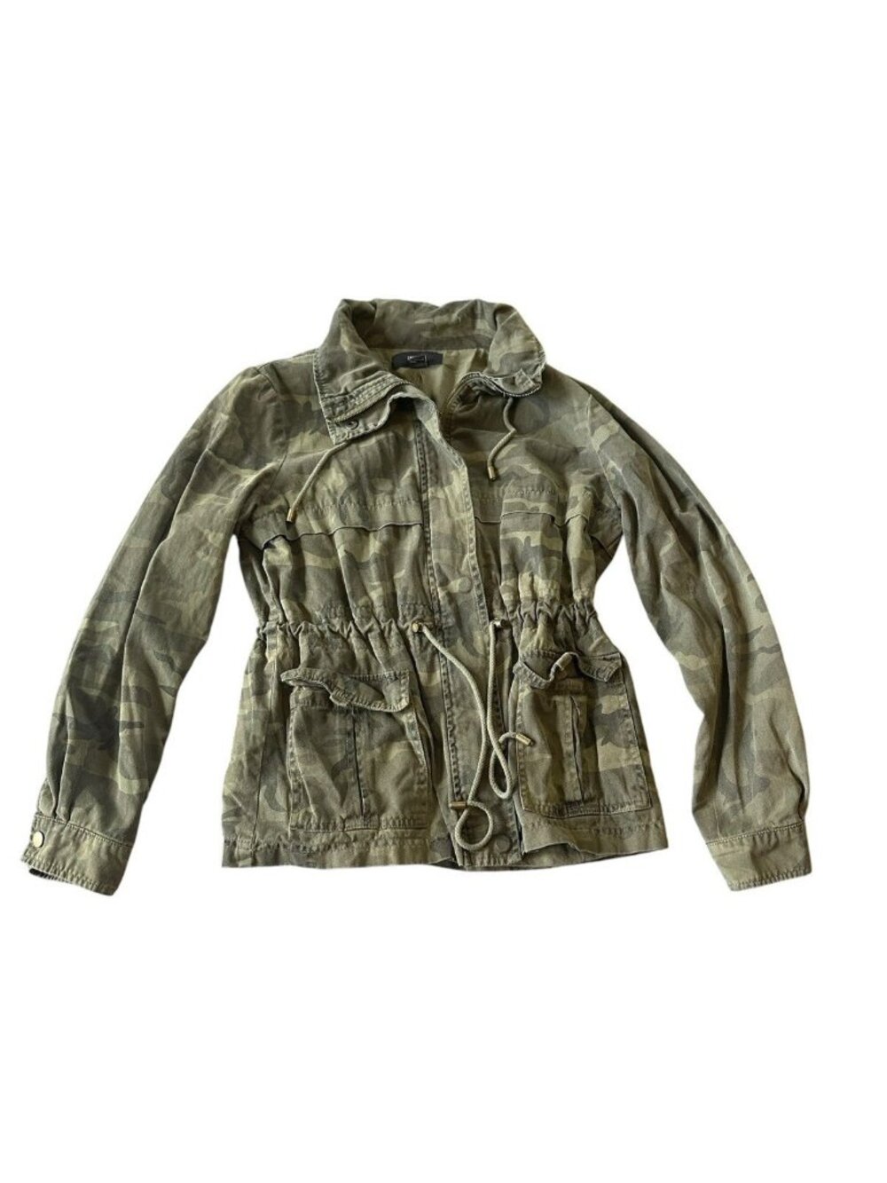 Y2K Camouflage Utility Jacket M Military Cargo Pockets Drawstring Waist Camo